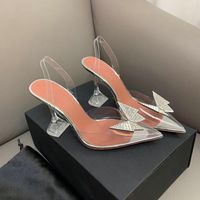 Dress Shoes 2021 Clear Butterfly PVC High Heel Stiletto Punte a punta Pompe per matrimoni trasparenti Designer Banchetto Scarpe per banchetti
