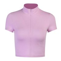 Женская футболка Sweetkama 2021 Летний сплошной цветной тонкий с короткими рукавами для женщин с постоянным воротником и молнией