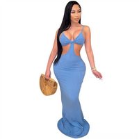 Vacation Party womens dress Backless bridesmaid Summer Dresses for Womens Maxi Elegant Sexy Knitted Cut Out fashion Womens Dress Bodycon #8I