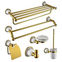 Bath Accessory Set Bathroom Towel Rack Bar Soap Dispenser Toilet Paper Holder Glass Shelf Brass & Porcelain Sanitary Hardware Gold