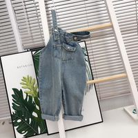 Jumpsuits Kids Overalls 2021 Spring Korean Baby Denim One-piece Casual Loose Solid Pockets For Girls Boys 2-7 Years