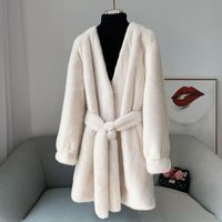 Женский меховой из искусственного пальто женские 2022 зимняя вертикальная мода ремень норки пальто элегантные толстые теплые пиджаки плюшевая куртка женский Casaco Feminino 3XL