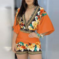 Tuta da donna Pagliaccetti Tuta Tuta Casual Summer Floral Stampato Playsuit 2021 Donne 3/4 Sleeve Backless Vestiti