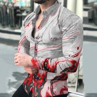 Erkekler Sıradan Gömlekler Feitong Erkekler Sokak Giyim Shrits Çiçek Baskısı Uzun Kollu Gömlek için Büyük Boy Kırış Boy Boyas Hombre