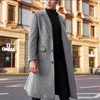 남자의 트렌치 코트 가을과 겨울 긴 면화 코트 양모 블렌드 순수한 색상 캐주얼 비즈니스 패션 의류 슬림 윈드 브레이커 자켓