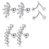 3 pares / conjunto de cartilagem de orelha de aço inoxidável para mulheres meninas tragus hélice brinco cute piercing jóias