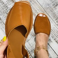 Kamucc Yaz Sandalet Kadın Flats Kadın Casual Peep Toe Ayakkabı PU Eğlence Katı Dikiş Ayakkabı Üzerinde Kayma İki Parça Artı Boyutu