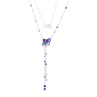 Pendant Necklaces Genuine 925 Sterling Silver For Women Blue & Pink Fan Y-Necklace Statement Jewelery Gift 2022