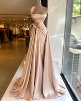 Eine Schulter Rosa Abendkleider mit hoher Seite Split Pailletten Perlen Mermaid Prom Dress Party Trage Sweep Zug Robe de Soirée