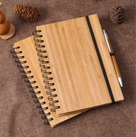 2021 caderno espiral capa de bambu de madeira com caneta aluno bloco de notas ambientais por atacado material escolar