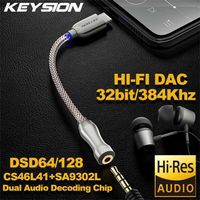 Keysion Dual Chip DecoDer Headphone Amplifier DAC USB Typ C till 3,5 mm DSD128 HD Hi-Fi Lossless Adapter Digital Audio Converter 211011
