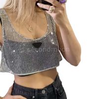 Parlak Rhinestone Bayan T Shirt Seksi Oymak Yelek Moda Tasarımcısı Parti Gömlek Yüksek Kalite Rahat Tops