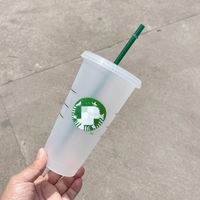 Sirena diosa Starbucks 24 oz / 710ml Tazas de plástico Tazas de plástico Reutilizable Claro Bebida Plana Plana Pilar Forma Tapa Tazas Taza Temperatura