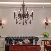 Wooden Iron Chandelier Lighting For Living Room Bedroom Retr...