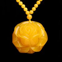 Hand-carved Rose Flower Amber Pendant Chicken Butter Yellow Old Beeswax Long Sweater Chain Female Jewelry Charms