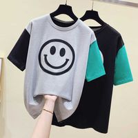 Smiley camiseta mujer camiseta mujer ropa de manga corta tops de verano Tshirt de algodón femenino de moda coreana camiseta camiseta señora 210604
