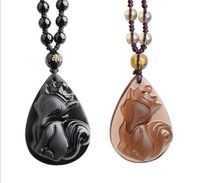 Home Schmuck Halsketten Anhänger Anhänger Halsketten Produktdetail Kreative Natürliche Obsidian Eisige Fuchs Anhänger Damen Crown SPI