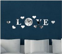 Duvar Saatleri Yaratıcı Ayna Aşk Kişiselleştirilmiş Üç Boyutlu Akrilik Saat Oturma Odası Yapıştır DIY Dekorasyon