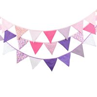 Partijdecoratie 3.2m Roze Paars Print Stof Bunting Flags Girl's Verjaardag Banner Thuis Tent Garland