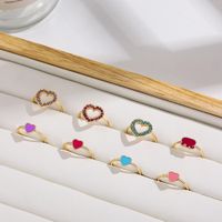 2 sztuk / zestaw Korea Słodkie Kolorowe CZ Crystal Love Heart Pierścionek Dla Kobiety Moda Geometryczny Kapianie Olej Elephant Cienkie pierścienie Biżuteria