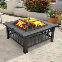 32 "Outdoor Garden Fire Pit Grill Grill Brazier Square Piec Patio Grzejnik Metal FirePit W / Cover
