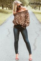 Sexy Leopard Fashion Womens Off Shoulder Tops Long Sleeve Sh...