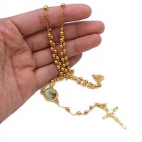 Guldpläterad Crucifix Rosary Religiösa katolska smycken klistermärken Helig far och helig mamma