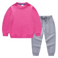 Giyim Setleri 2021 İlkbahar / Sonbahar Çocuk Kazak Pantolon İki Parçalı Katı Renk Bebek Pamuk Uzun Kollu Takım Elbise