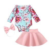 Çocuk Giyim Setleri Kız Kıyafetler Çocuk Çiçek Çiçek Baskı Romper Tops + Etekler + Yay Bandı 3 adet / takım Yaz Moda Butik Bebek Giysileri
