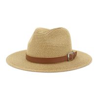 Ancho sombreros de ala hombres y mujeres simple tejido hecho a mano paja natural sombrero al aire libre color cuero cuero cinturón decoración fieltro sombrero hatswholesale