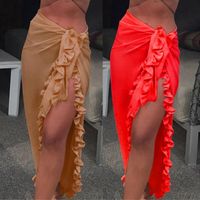 Skirts Women Ladies Summer Solid Color Beach Long Skirt Ruff...