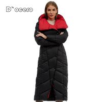 D`ocero X-Long Winter Daunenjacke Frauen Mode Warme Weibliche Gepolsterte Gesteppig Mantel Dicke Baumwolle Mantel Qualität Winter Parkas 220107