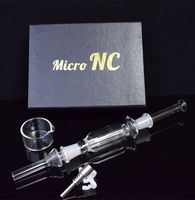 Micro NC 10mm Mini Bong Kit Coletor de Néctar de Fumaça com GR2 Titanium Vidro Dica Nail Tubos de Água Bongo Rig Rig Rig Dab Rigs Vaporizador Caixa de Presente