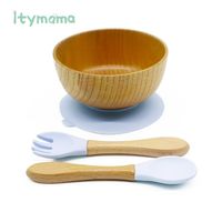 아기 먹이 그릇 숟가락 포크 음식 식기 키즈 나무 훈련 접시 실리콘 흡입 컵 이동식 어린이 요리 제품 211027