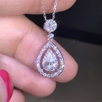 925 Sterling Silver&Rose Gold Fill Drop Water White Topaz Pear CZ Diamond Women Pendant Chain Necklace