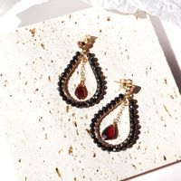 Stud Lii Ji Garnet Black Spinel 14K guldfylld dangle örhängen Natursten handgjorda smycken för kvinnor gåva