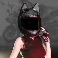 오토바이 헬멧 여성 헬멧 전체 얼굴 Casco Moto 통기성 모토 크로스 탈착식 고양이 귀가 간소화 된