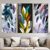 Diamond Painting Large 5D Diy Daimond Nordic Golden Plant Leaf Colorful Feather 3D Mosaic Kit Full Rhinestone Embroidery Diamant