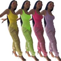 Seksi Iki Parçalı Set Bodysuit Üst Ve Mesh Pantolon Neon Pembe Yeşil Yaz 2 Parça Kulübü Kıyafetler Eşleştirme Setleri