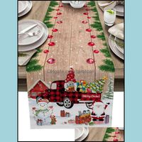 Tafel Runner Doeken Huis Textiel Tuin Kerstmis Truck Sneeuwpop Gnome Diner Decoratie Tafelkleed Bruiloft Decor ER 220107 Drop Levering