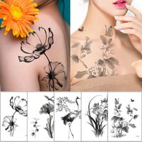 Tillfällig tatuering klistermärke kinesisk bläck målning blomma stil enkel svart falsk skiss kropp konst makeup stor design fisk tall kran dekal för kvinna