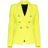 Alta qualità EST Designer Fashion Blazer Blazer Pulsanti leone da donna Double Breasted Fluorescenza Giacca gialla 211029