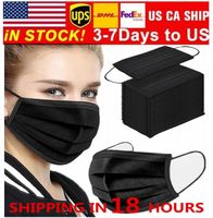 ABD Stokta Siyah Tek Kullanımlık Yüz Maskeleri 3-Katmanlı Koruma Sıhhi Açık Maske Kulaklıklı Ağız PM, DHL 24H Gönderim Ücretsiz Hızlı BT27