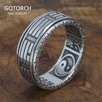 Real 925 Sterling Silver Rings For Men Spinner Rotatable Carving Taiji Bagua Yin Yang With Vintage Great Wall Pattern 220113