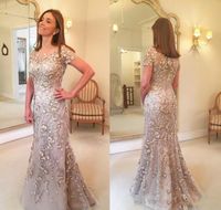 Elegant Champagne Mother of the Bride Dresses Short Sleeves Lace Long Formal Godmother Wedding Party Guests Gowns Plus Size Evening Dress