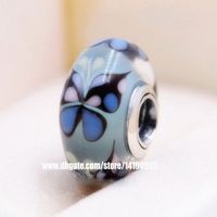 2st 925 Sterling Silver Gängad Skruv Blå Butterfly Kisses Murano Glaspärlor Passa Pandora Style Smycken Charm Armband
