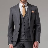 Men's Suits & Blazers Classic Grey Slim Fit Mens For Groom Wedding Prom Tuxedo 3 Piece Jacket Vest Pants Set Formal Business Blazer Masculin