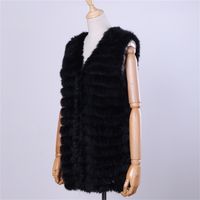 Women's Genuine Rabbit Fur Vest Hand Knitted Gilet Lady Natural Waistcoat Sleeveless Real Coat Jacket 220115