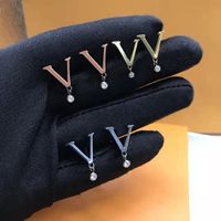 Fashion Earrings Womens Eardrop Stud Earings Stainless Letters Stones Elegant for Woman Classic 3 Color High Quality