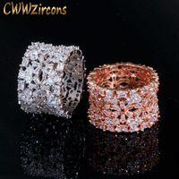 Luxury 585 Rose Gold Full Cubic Zirconia CZ Flower Big Wedding Rings for Women Engagement Bridal Prom Jewelry R150 210714